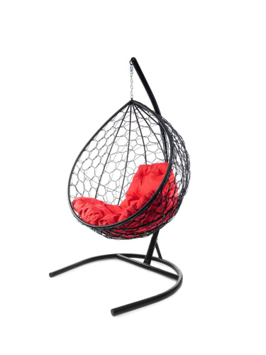 Подвесное кресло КАПЛЯ с ротангом чёрное, красная подушка - купить в интернет-магазине Diopt.ru