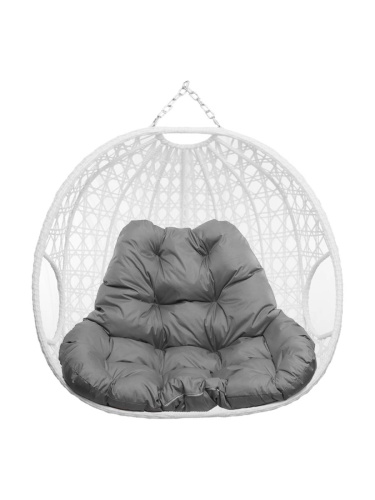 Подвесное кресло ДЛЯ ДВОИХ ЛЮКС, с ротангом, белый, серая подушка (БЕЗ СТОЙКИ) - купить в интернет-магазине Diopt.ru