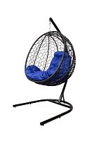 Подвесное кресло КАПЛЯ складной, с ротангом чёрное, синяя подушка