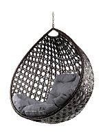 Подвесное кресло КАПЛЯ ЛЮКС с ротангом, коричневый, серая подушка (БЕЗ СТОЙКИ)