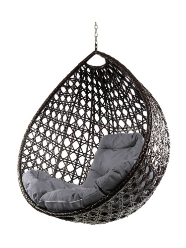 Подвесное кресло КАПЛЯ ЛЮКС с ротангом, коричневый, серая подушка (БЕЗ СТОЙКИ) - купить в интернет-магазине Diopt.ru