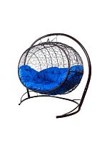 Подвесной диван УЛЕЙ с ротангом коричневый, синяя подушка