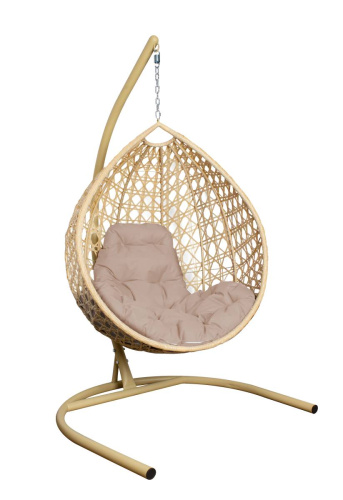 Подвесное кресло КАПЛЯ ЛЮКС с ротангом бежевое, бежевая подушка - купить в интернет-магазине Diopt.ru