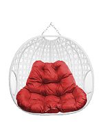 Подвесное кресло ДЛЯ ДВОИХ ЛЮКС, с ротангом, белый, красная подушка (БЕЗ СТОЙКИ)