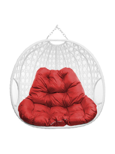 Подвесное кресло ДЛЯ ДВОИХ ЛЮКС, с ротангом, белый, красная подушка (БЕЗ СТОЙКИ) - купить в интернет-магазине Diopt.ru