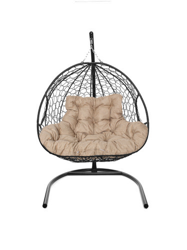 Подвесное кресло ДЛЯ ДВОИХ с ротангом чёрное, подушка Лен - купить в интернет-магазине Diopt.ru