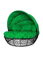 Диван Комфорт Козырек с ротангом, чёрный, зелёная подушка, шт