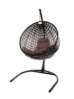 Подвесное кресло КРУГ ЛЮКС с ротангом чёрное, коричневая подушка