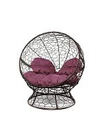 Кресло АПЕЛЬСИН с ротангом коричневое, бордовая подушка