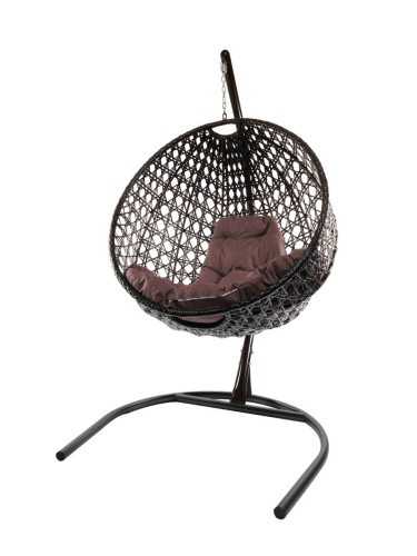 Подвесное кресло КРУГ ЛЮКС с ротангом чёрное, коричневая подушка - купить в интернет-магазине Diopt.ru