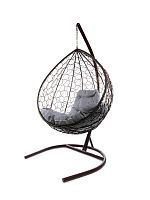 Подвесное кресло КАПЛЯ с ротангом коричневое, серая подушка