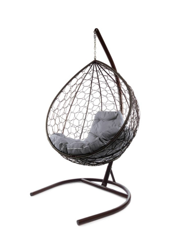 Подвесное кресло КАПЛЯ с ротангом коричневое, серая подушка - купить в интернет-магазине Diopt.ru