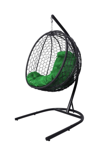 Подвесное кресло КАПЛЯ складной, с ротангом чёрное, зелёная подушка - купить в интернет-магазине Diopt.ru