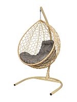 Подвесное кресло КАПЛЯ с ротангом бежевое, подушка Пепел