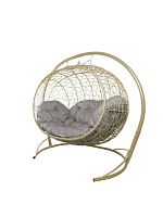 Подвесной диван УЛЕЙ с ротангом бежевый, серая подушка