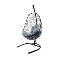 Подвесное кресло ОВАЛ с ротангом чёрное, серая подушка