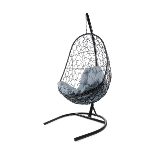 Подвесное кресло ОВАЛ с ротангом чёрное, серая подушка - купить в интернет-магазине Diopt.ru