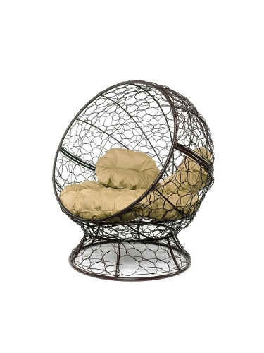 Кресло АПЕЛЬСИН с ротангом коричневое, бежевая подушка - купить в интернет-магазине Diopt.ru