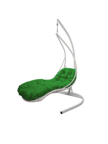 Подвесное кресло ЛЕЖАЧЕЕ, с ротангом белое, зеленая подушка - купить в интернет-магазине Diopt.ru