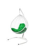 Подвесное кресло КАПЛЯ с ротангом белое, зелёная подушка
