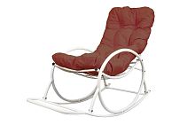 Кресло-качалка Овал белое, коричневая подушка