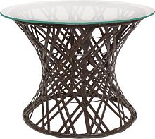 Стол Бонго мини со стеклом  (бесцветный), коричненвый, диаметр 0,40 м