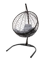 Подвесное кресло КРУГ с ротангом чёрное, серая подушка