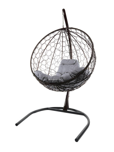 Подвесное кресло КРУГ с ротангом чёрное, серая подушка - купить в интернет-магазине Diopt.ru Подвесное кресло КРУГ с ротангом чёрное, серая подушка - купить в интернет-магазине Diopt.ru