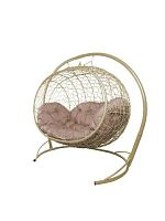 Подвесной диван УЛЕЙ с ротангом бежевый, бежевая подушка