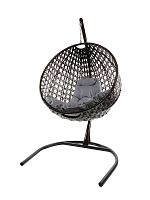 Подвесное кресло КРУГ ЛЮКС с ротангом чёрное, серая подушка