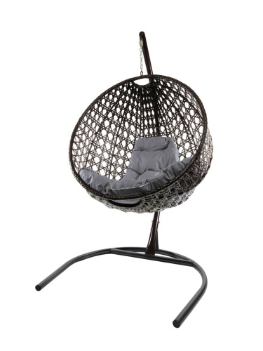 Подвесное кресло КРУГ ЛЮКС с ротангом чёрное, серая подушка - купить в интернет-магазине Diopt.ru