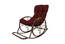 Кресло-качалка Овал ЛЮКС коричневое, бордовая подушка