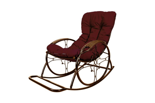 Кресло-качалка Овал ЛЮКС коричневое, бордовая подушка - купить в интернет-магазине Diopt.ru