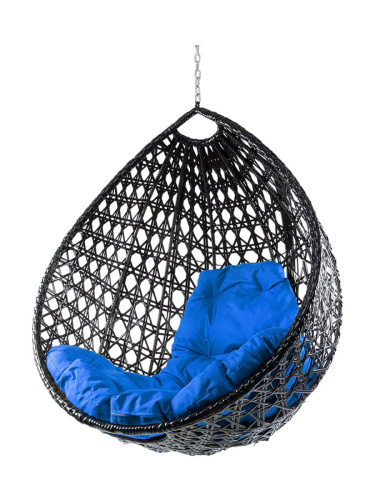 Подвесное кресло КАПЛЯ ЛЮКС с ротангом, чёрный, синяя подушка (БЕЗ СТОЙКИ) - купить в интернет-магазине Diopt.ru Подвесное кресло КАПЛЯ ЛЮКС с ротангом, чёрный, синяя подушка (БЕЗ СТОЙКИ) - купить в интернет-магазине Diopt.ru