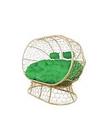 Диван ЛЕЖЕБОКА на подставке с ротангом бежевый, зелёная подушка