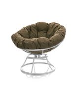 Кресло ПАПАСАН пружинка без ротанга белое, бежевая подушка