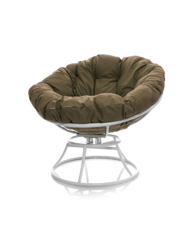 Кресло ПАПАСАН пружинка без ротанга белое, бежевая подушка - купить в интернет-магазине Diopt.ru