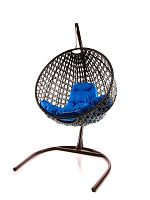 Подвесное кресло КРУГ ЛЮКС с ротангом коричневое, синяя подушка