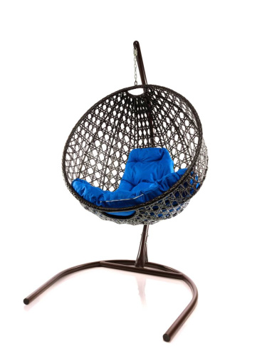 Подвесное кресло КРУГ ЛЮКС с ротангом коричневое, синяя подушка - купить в интернет-магазине Diopt.ru