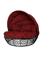 Диван Комфорт Козырек с ротангом, чёрный, бордовая подушка