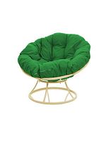 Кресло ПАПАСАН без ротанга бежевое, зелёная подушка