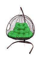 Подвесное кресло ДЛЯ ДВОИХ с ротангом коричневое, зелёная подушка