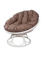 Кресло ПАПАСАН Home с ротангом белое, подушка Какао