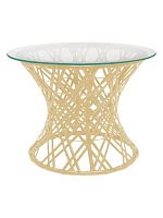 Стол Бонго мини со стеклом (бесцветный), бежевый, диаметр 0,40 м