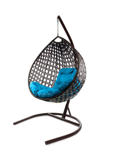 Подвесное кресло КАПЛЯ ЛЮКС с ротангом коричневое, голубая подушка - купить в интернет-магазине Diopt.ru