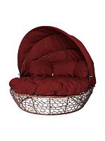 Диван Комфорт Козырек с ротангом, коричневый, бордовая подушка