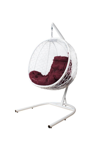 Подвесное кресло КАПЛЯ складной, с ротангом белое, бордовая подушка - купить в интернет-магазине Diopt.ru