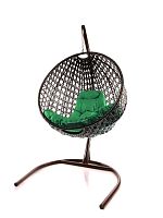 Подвесное кресло КРУГ ЛЮКС с ротангом коричневое, зелёная подушка