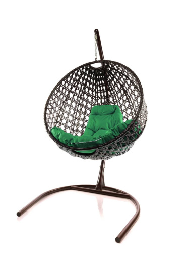 Подвесное кресло КРУГ ЛЮКС с ротангом коричневое, зелёная подушка - купить в интернет-магазине Diopt.ru