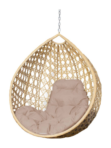 Подвесное кресло КАПЛЯ ЛЮКС с ротангом, бежевое, бежевая подушка (БЕЗ СТОЙКИ) - купить в интернет-магазине Diopt.ru Подвесное кресло КАПЛЯ ЛЮКС с ротангом, бежевое, бежевая подушка (БЕЗ СТОЙКИ) - купить в интернет-магазине Diopt.ru